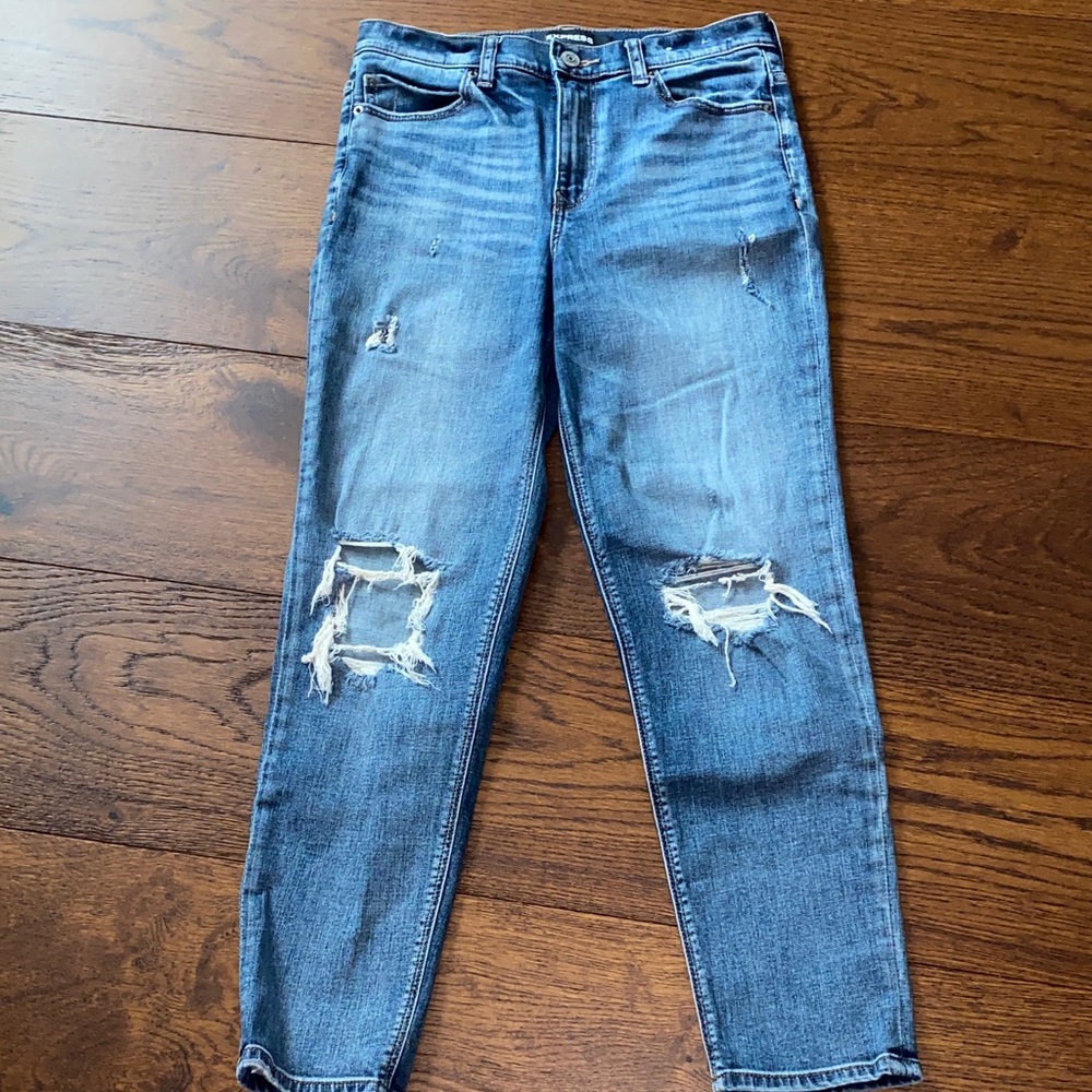 Express Distressed Ankle Jeans in Blue